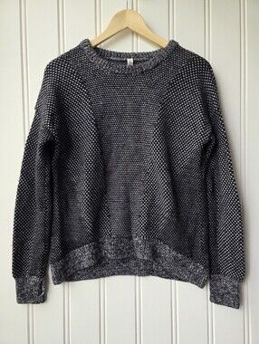Lululemon Yogi Crewneck Sweater Black Heathered Grey Merino Wool Size 10 W3H34S